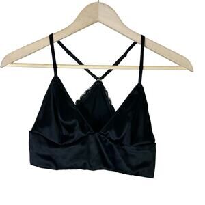 Victoria’s Secret Bralette Womens S Black Satin Lace Crossback Stretch Coquette